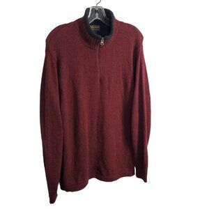 Woolrich Mens Sz M Sweater Red Rock Heather 100% Wool Ribbed Collar Quarter Zip